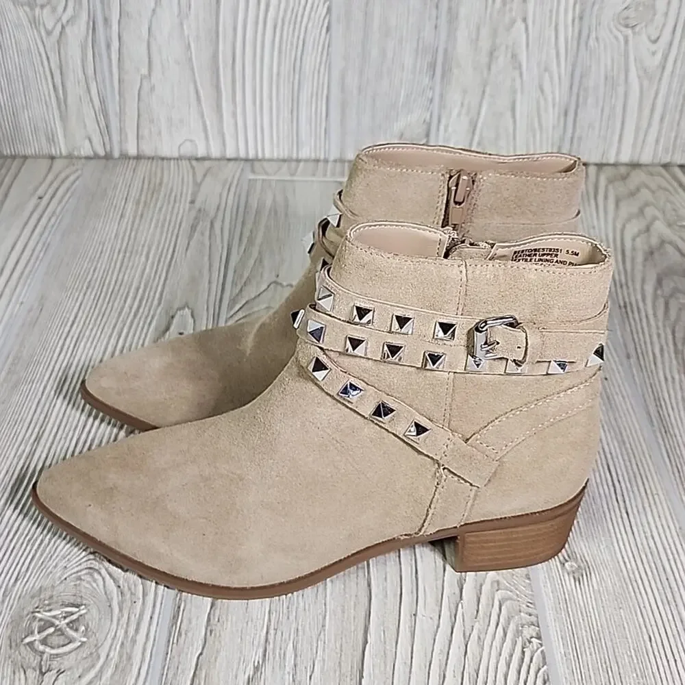 Steve Madden Besto Fashion Boot Tan Suede Leather Womens Size 5.5 NEW